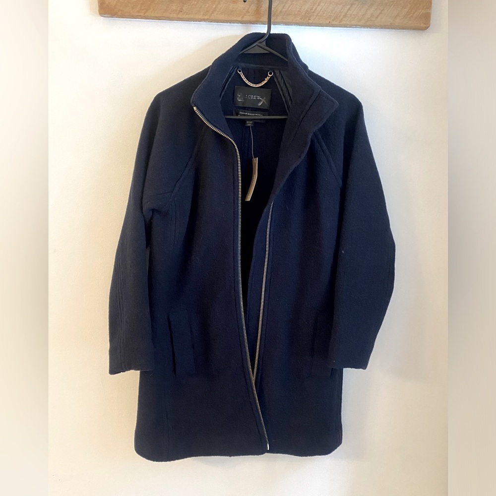 NWT J. Crew Swingy Mockneck Zip Up Coat Jacket Italian Wool Navy Blue AQ910 XXSP - Picture 5 of 6